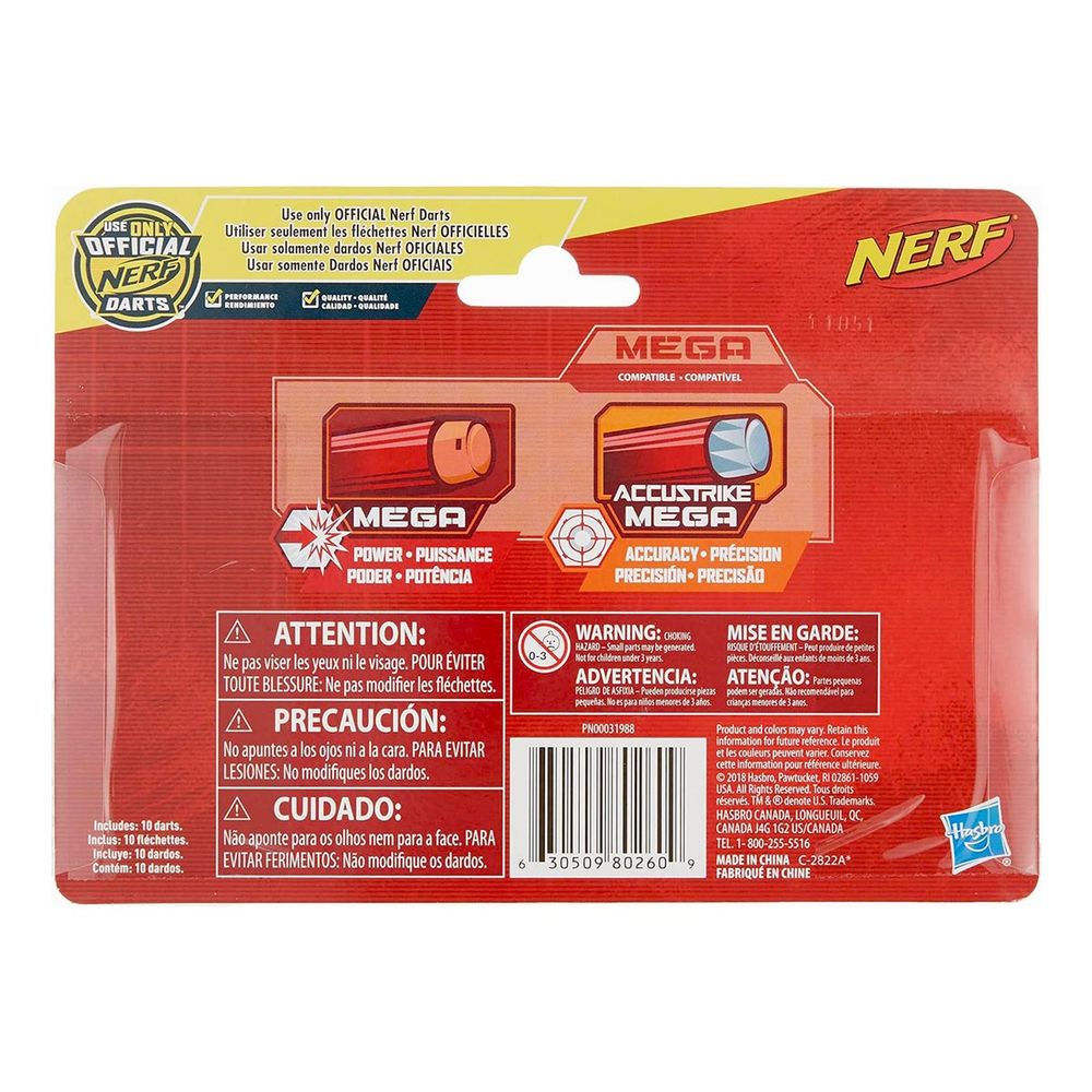 Патроны Nerf Mega с отверстием в наконечнике Красные 10 шт (A4368)